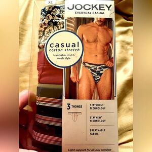 NWT $32 Jockey Men 40-42 XL Thongs 3 Pk Casual Cotton Stretch breathable cooling